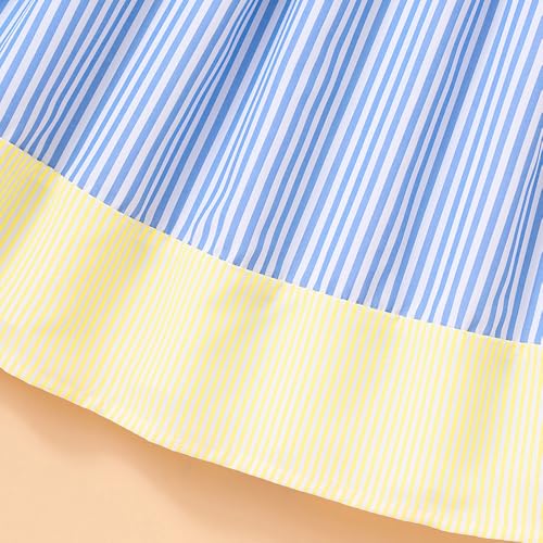 Hopscotch Girls Ruffled Sleeves Blue Stripped Casual Dress (4-5 Years)