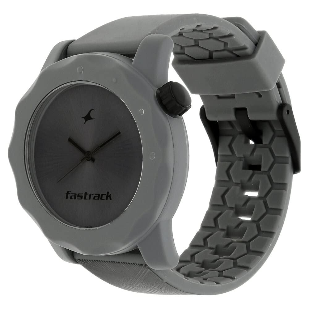 Fastrack Men Silicone Analog Watch -Ng38022Pp07C, Band Color-Gray,Dial Color-Grey