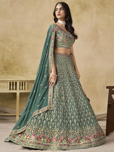 Zeel Clothing Women's Sequins and Thread Embroidered Work Georgette Lehenga Choli With Dupatta (5134-Women-Lehenga-Choli-Latest; Free size) (Blue)