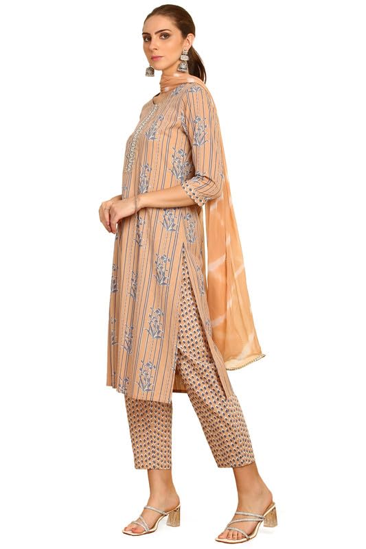 Soch Womens Earth Printed Cotton Suit Set With Gotta Patti