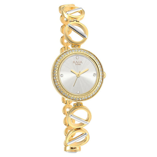 Titan Raga Viva Quartz Analog Silver Dial Gold Metal Strap Watch for Women - NT2643BM01