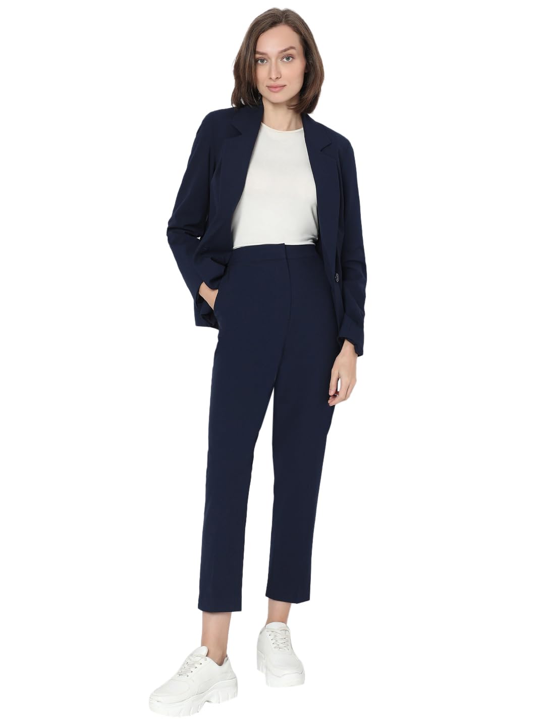 VERO MODA Womens Slim Fit High Rise Trouser Dark Navy
