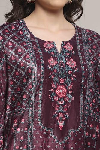 Biba Women Plum Polyester Straight Printed Suit Set_36