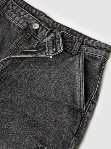 Max Girls Washed Barrel Fit Jeans (Black_12-14 Y)