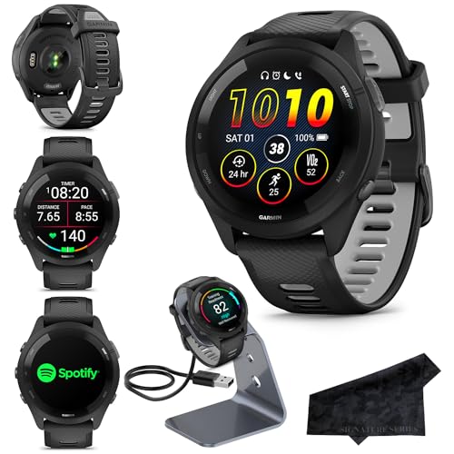 Garmin Forerunner 265 Advanced Multisport Touchscreen Smartwatch, Black | Heart Rate Monitor, Training Stats, Daily Suggested Workouts, Up to 13 Day Battery Life with Signature Series Charging Bundle