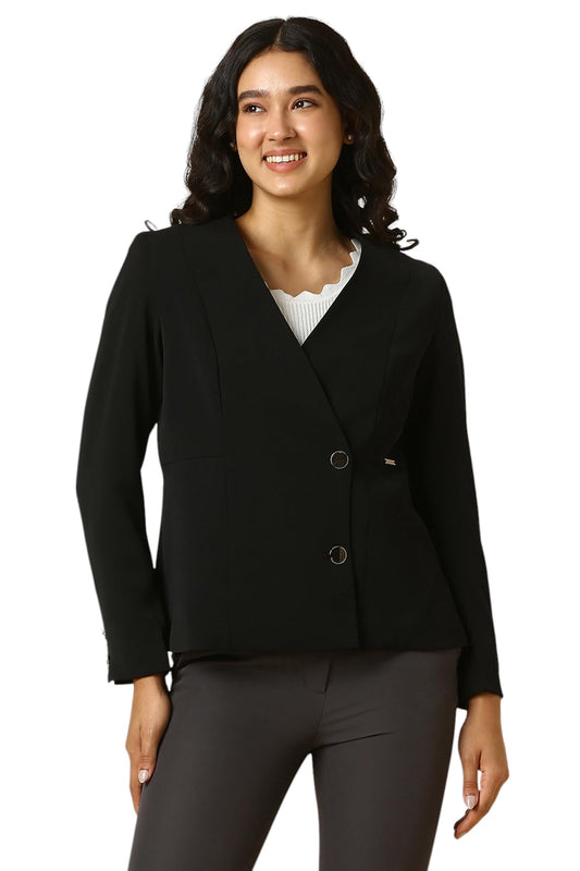 Allen Solly Women's Blazer (AHBZERGFA39435_Black