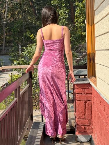 Tandul Women's Velvet Shoulder Straps Purple Dress - Maxi/Full Length Solid Fashion X-Large Size for Office, Casual, Festive & Party (12380)