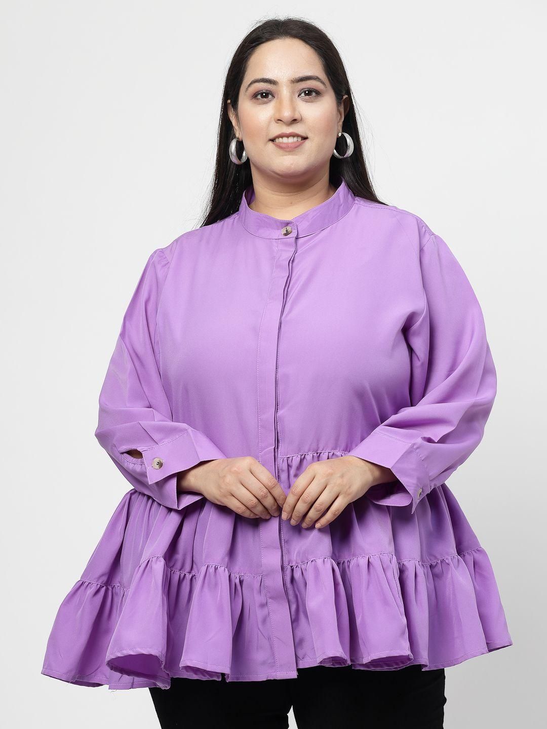 Flambeur Women's Plus Size Solid Purple Full Sleeve Top