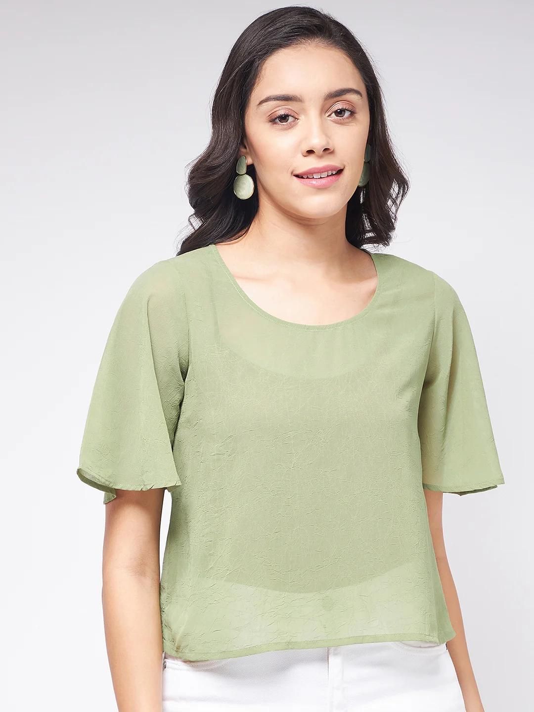 PANNKH Flaunt Yourself In Solid Sheer Green Top