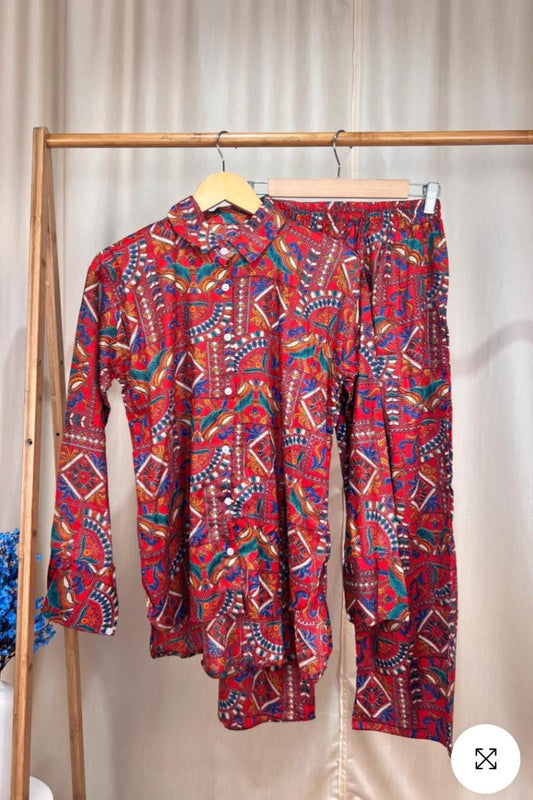 Rajasthani Cotton Co Ord Set-Red