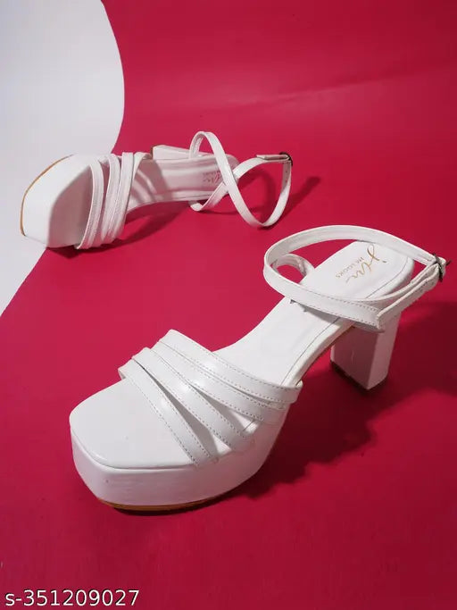 JM Looks White Block Heel sandals for Women