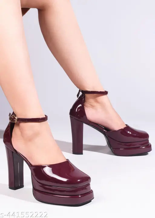 JM Looks Glossy Platform Block Heels with Ankle Strap | Stylish and Comfortable for Any Occasion