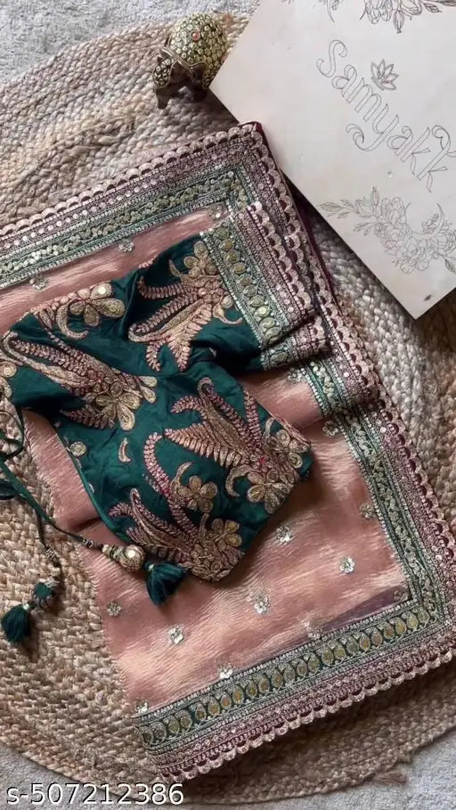 Women's Twil Net Saree With Beautiful Designer unstitched Blouse Piece