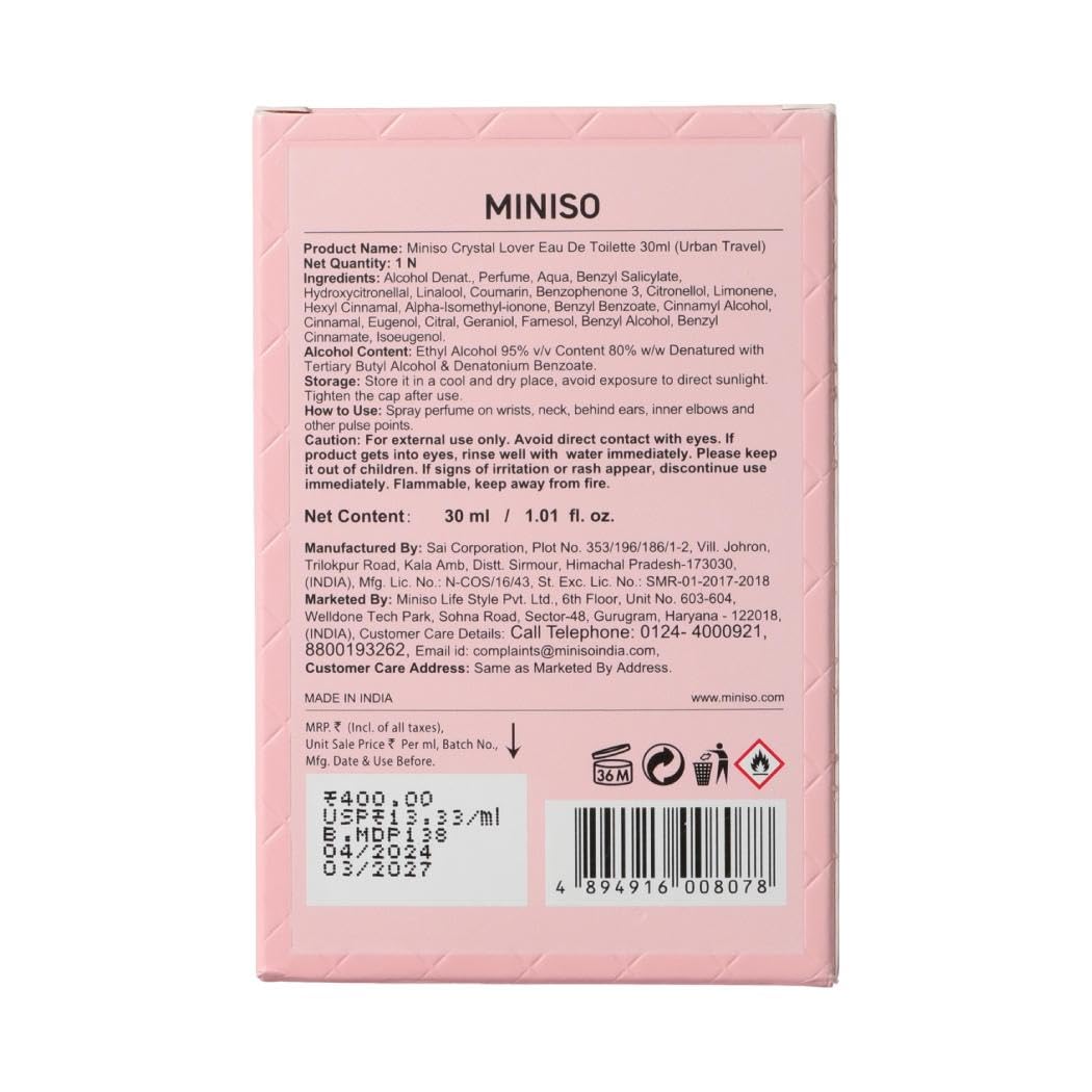 Miniso Crystal Lover Eau De Toilette 30ML(Urban Travel)