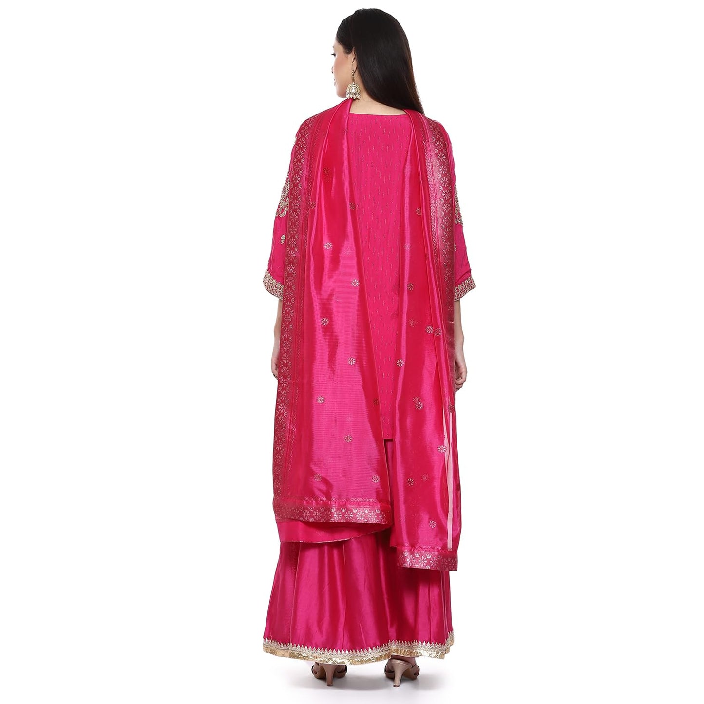 BIBA Women Viscose Embroidery Straight Salwar Kurta Dupatta(Skdkinari8925_Fuchsia_38), Purple