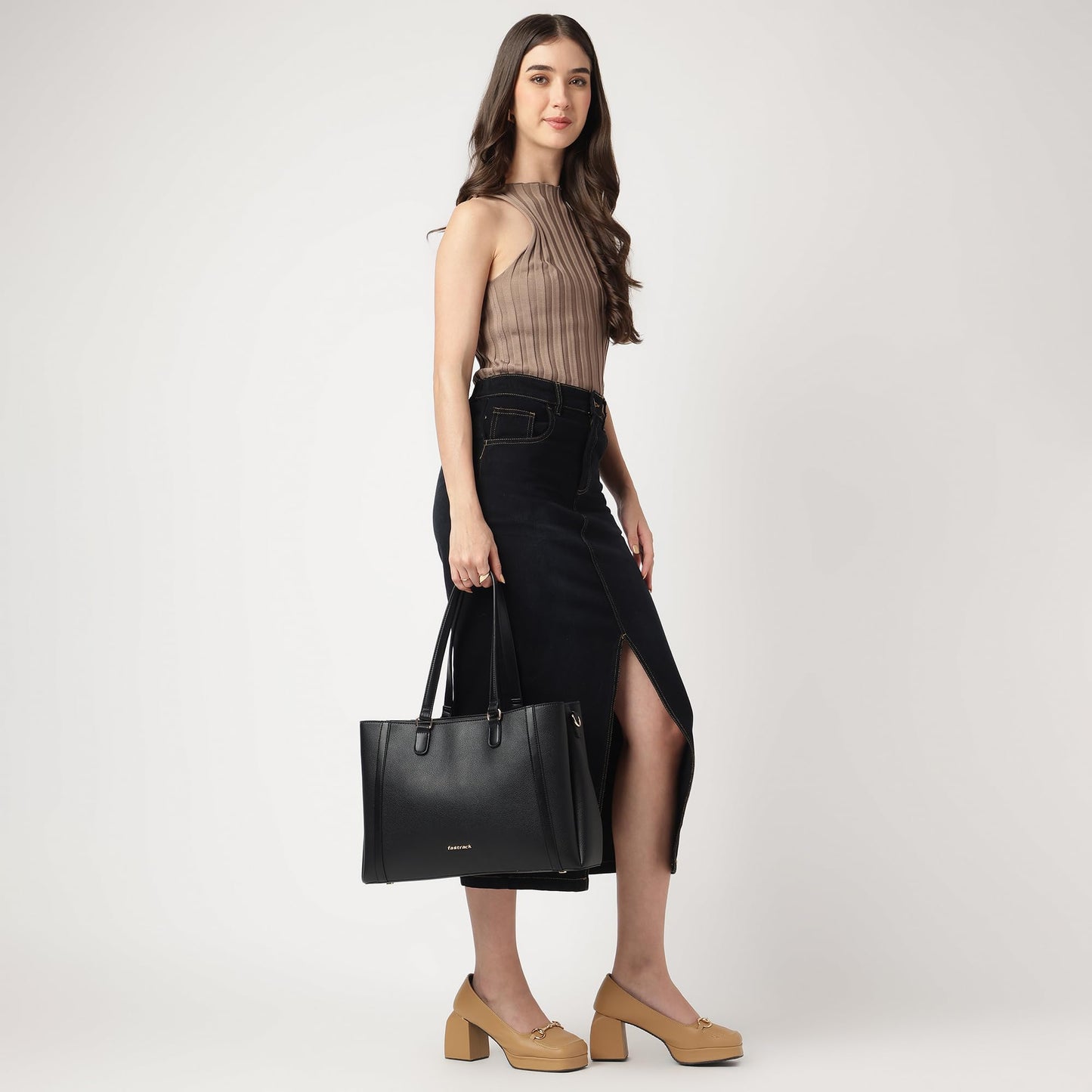 Fastrack PowerEdge Tote | Pebbled Faux-Leather Women’s Laptop Bag | 14-Inch Laptop Compartment, 3 Spacious Sections & Detachable Strap | Work, Travel & Everyday Tote