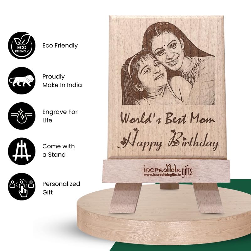 GFTBX World’s Best Mom Customized Engraved Photo Frame for Mother Birthday (5x4 Inches, Wood), Tabletop Rectangular