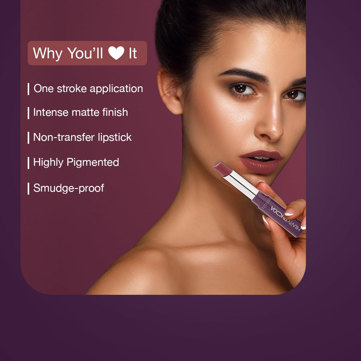 Hilary Rhoda Pro Matte Non-Transfer Lipstick | Waterproof Lipstick | Non-Transfer Lipstick | 12-Hour Long Stay | Smudge-Proof Lipstick | 24 Shades | Highly Pigmented Matte Finish Lipstick | 2g