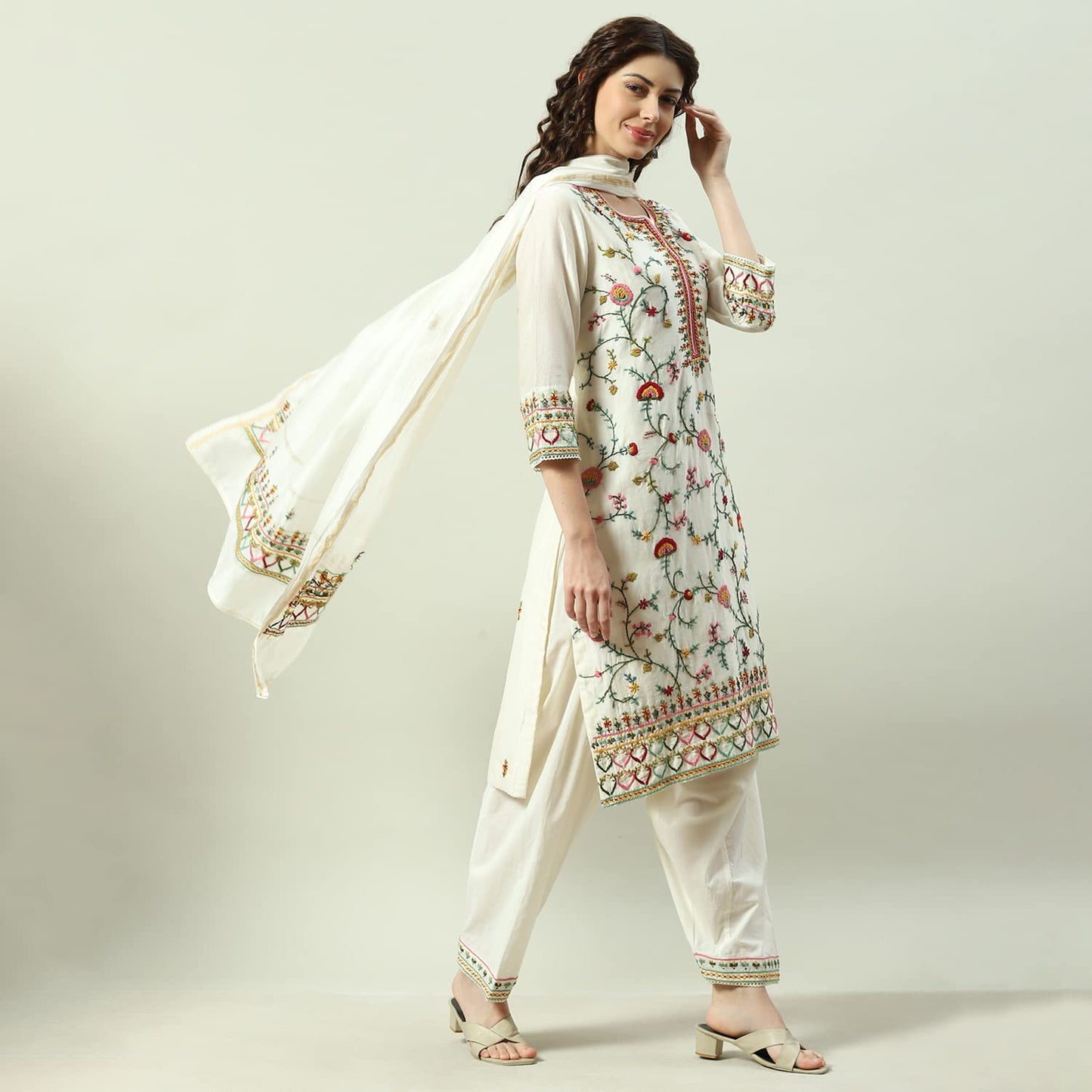 BIBA Women's Cotton Blend Salwar Suit Set (SKD7958AW22IVRY_Off White