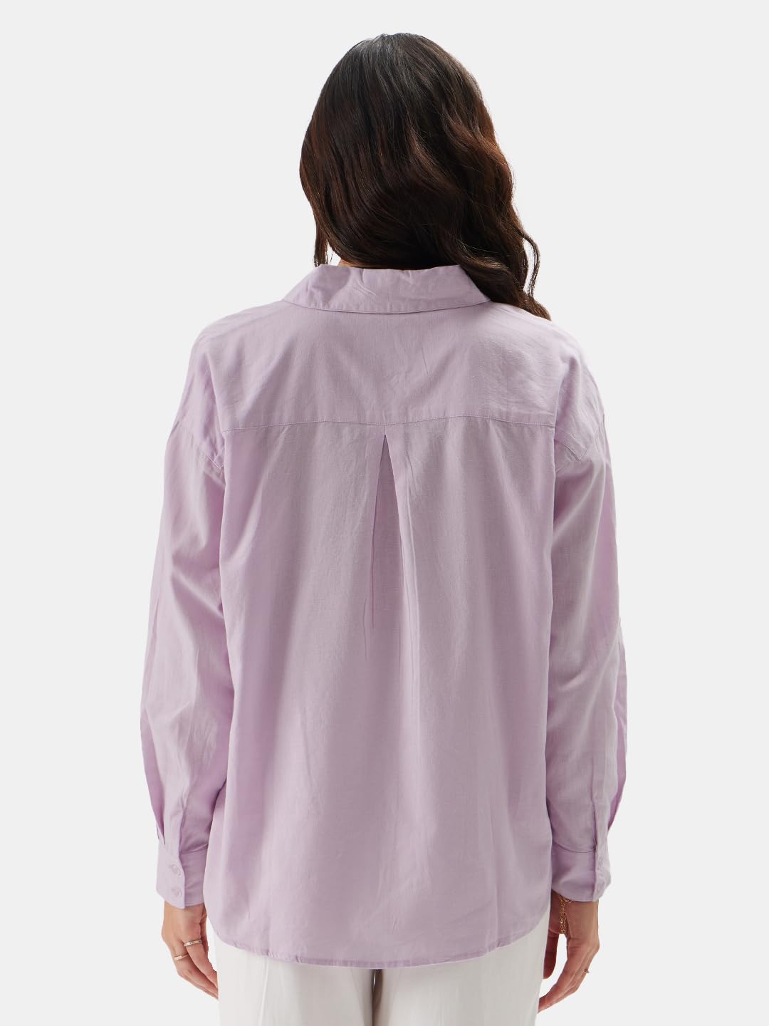 The Souled Store Solids: Lavender Women and Girls Loose fit Full Sleeve Cotton and Linen Lavender Color Women Boyfriend Shirts