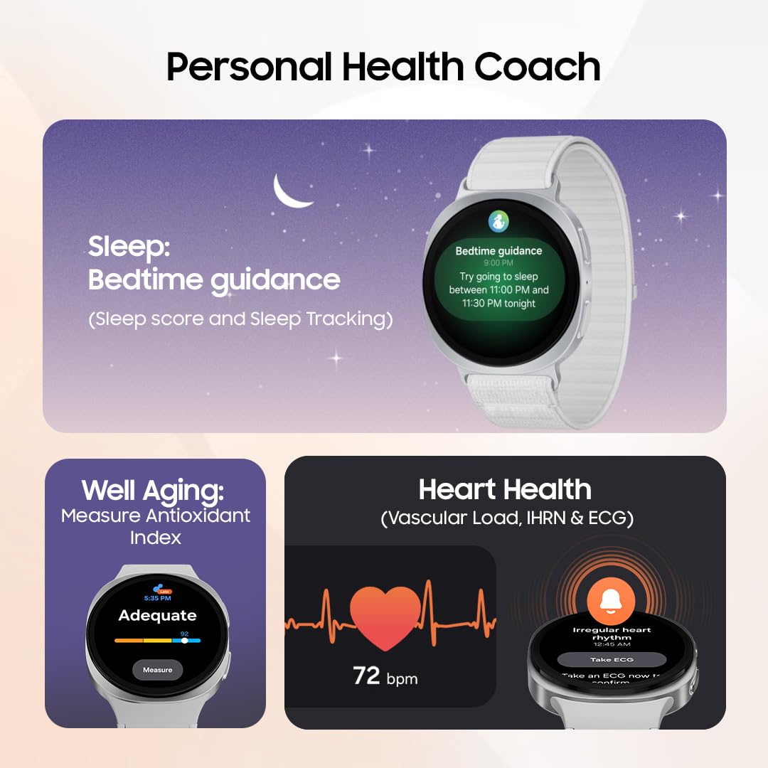 Samsung Galaxy Watch8 (40mm, LTE, Silver) with 3nm Processor | Dual GPS | Sapphire Glass & Armor Aluminum | 5ATM & IP68 | BP, ECG, IHRN & Vascular Load Monitoring | Anti-oxidant Index