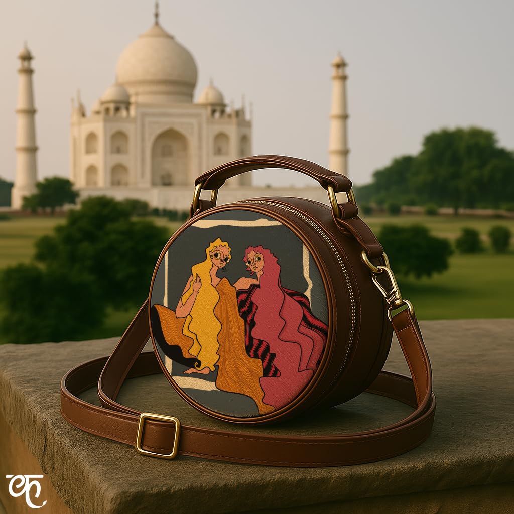 Kalankit Round Sling For Women | Girls Crossbody Bags | Side Bags With Adjustable Strap | Travel Box Sling Bags | Twins