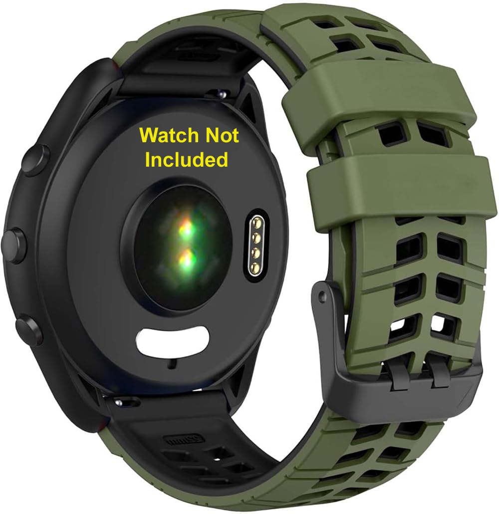 Zitel® Band Compatible with Garmin Forerunner 265, 255, 255 Music, Vivoactive 4 45mm, Venu 245 mm, Venu 3 45mm - 22mm Wide Quick Release Watch Band (Army Greem&Black)