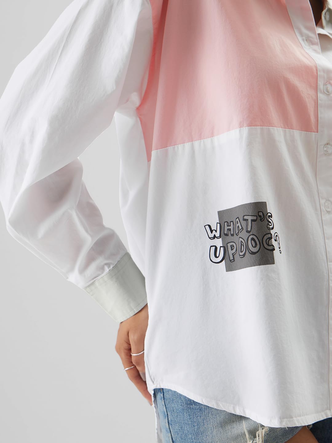 The Souled Store Official Looney Tunes: Bugs is Back Women and Girls Oversize Fit Full Sleeve Cotton Multicolor Boyfriend Shirt Women Boyfriend Shirts Fashionable Trendy Graphic Prints Pop Culture