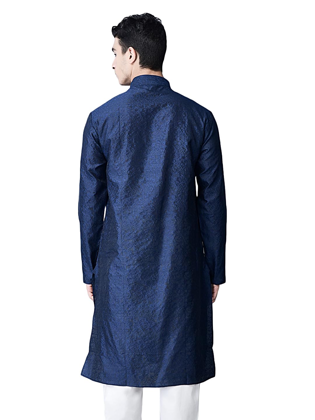 SGDONOR Knee Length Stylish Navy Kurta for Men | Textured Jacquard |Ethnic Wear for Men | Party and Weeding wear Kurta