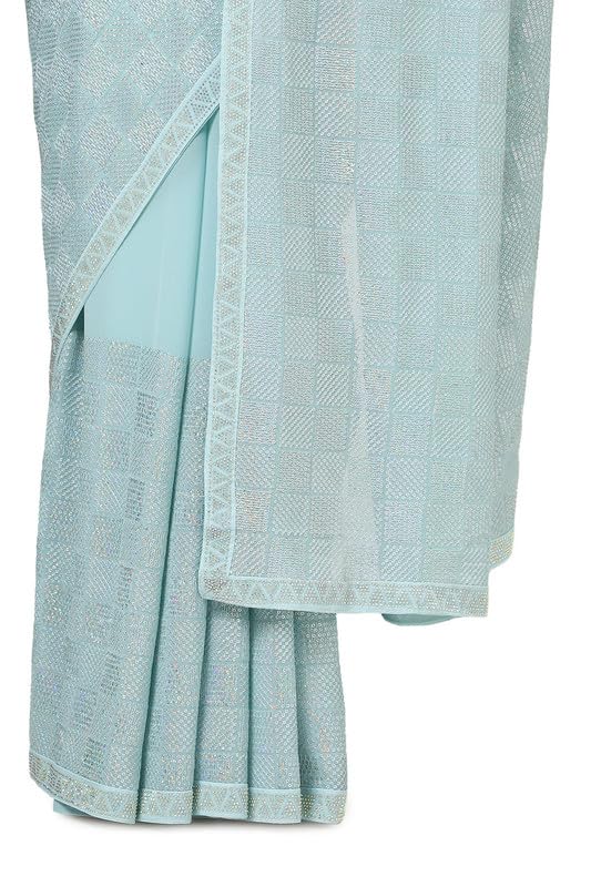 Soch Womens Turquoise Blue Georgette Embellished Saree With Sequins