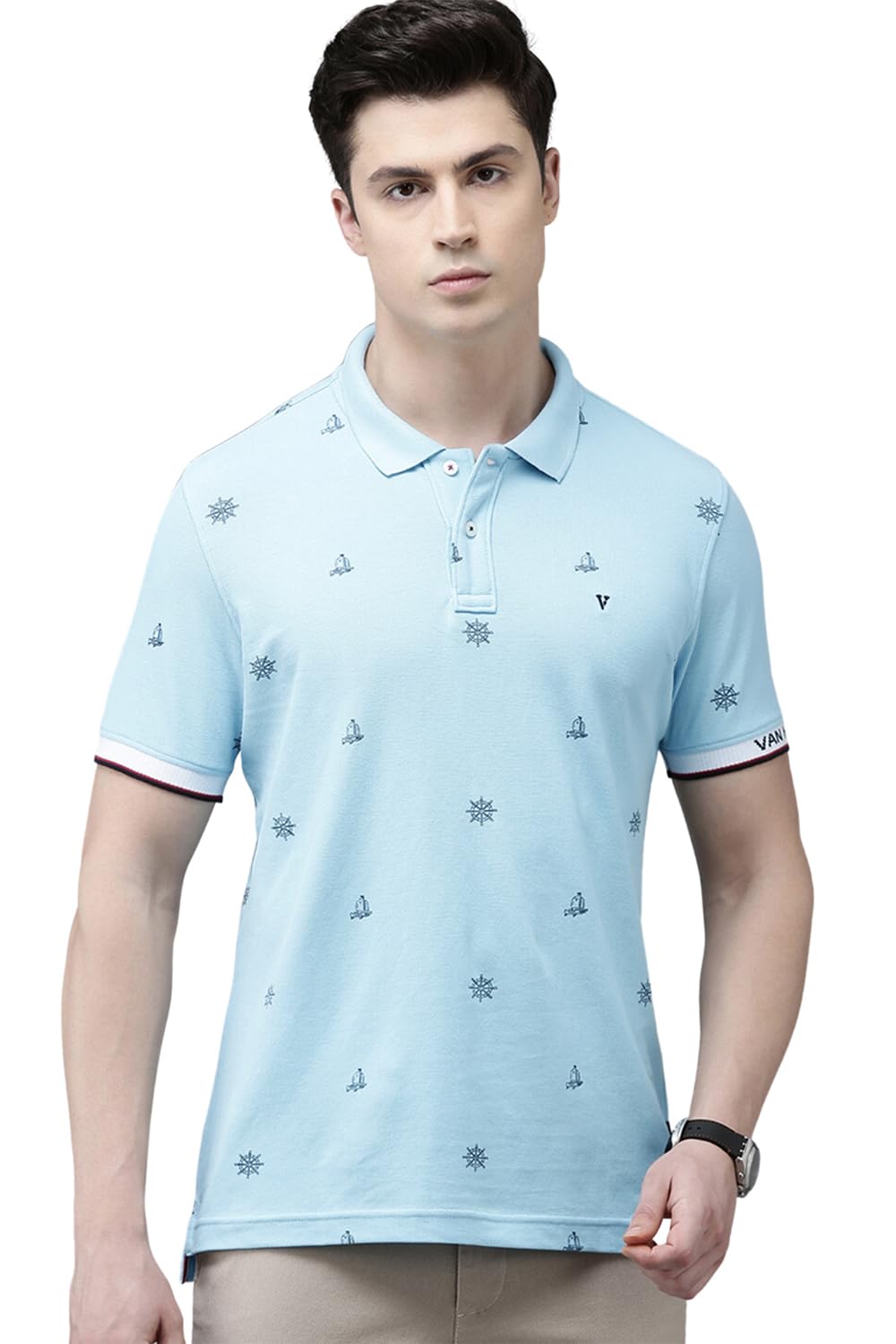 Van Heusen Men's Regular Fit T-Shirt (VSKPURGFL58618_Blue