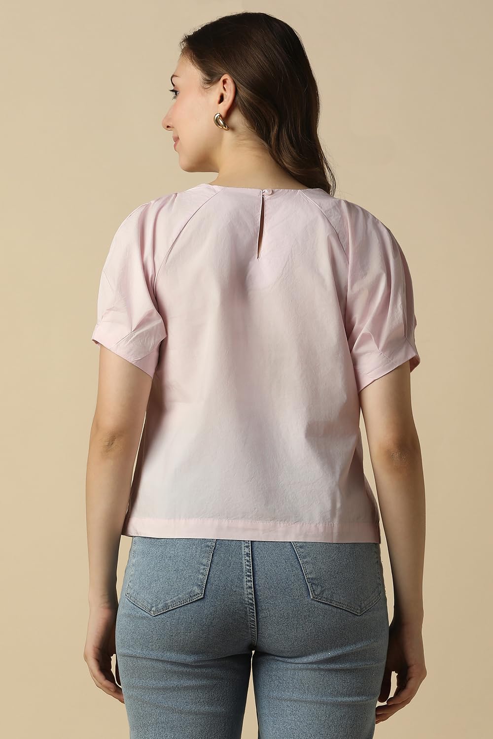 Women Light Pink Solid Casual Top