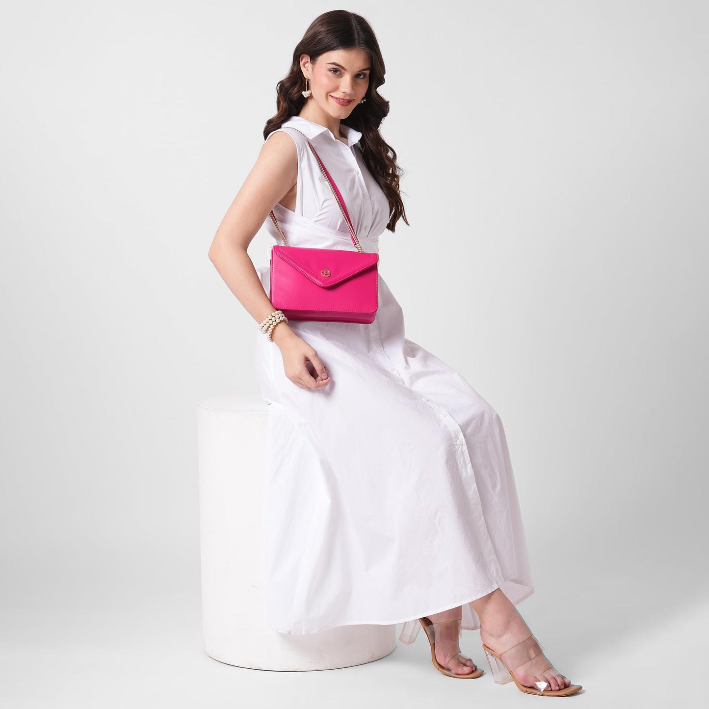Caprese Rory Medium Sling Bag for Women with Adjustable Strap & Magnetic Button Closure for Comfortable Wear | Versatile Handbag for Everyday Use, Travel, and Special Occasions (Fuchsia Pink)
