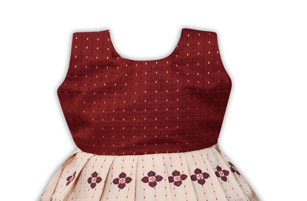 Lehnvel South Indian Traditional Pattu Pavadai Jacquard Silk Frock Dress For Baby Girls