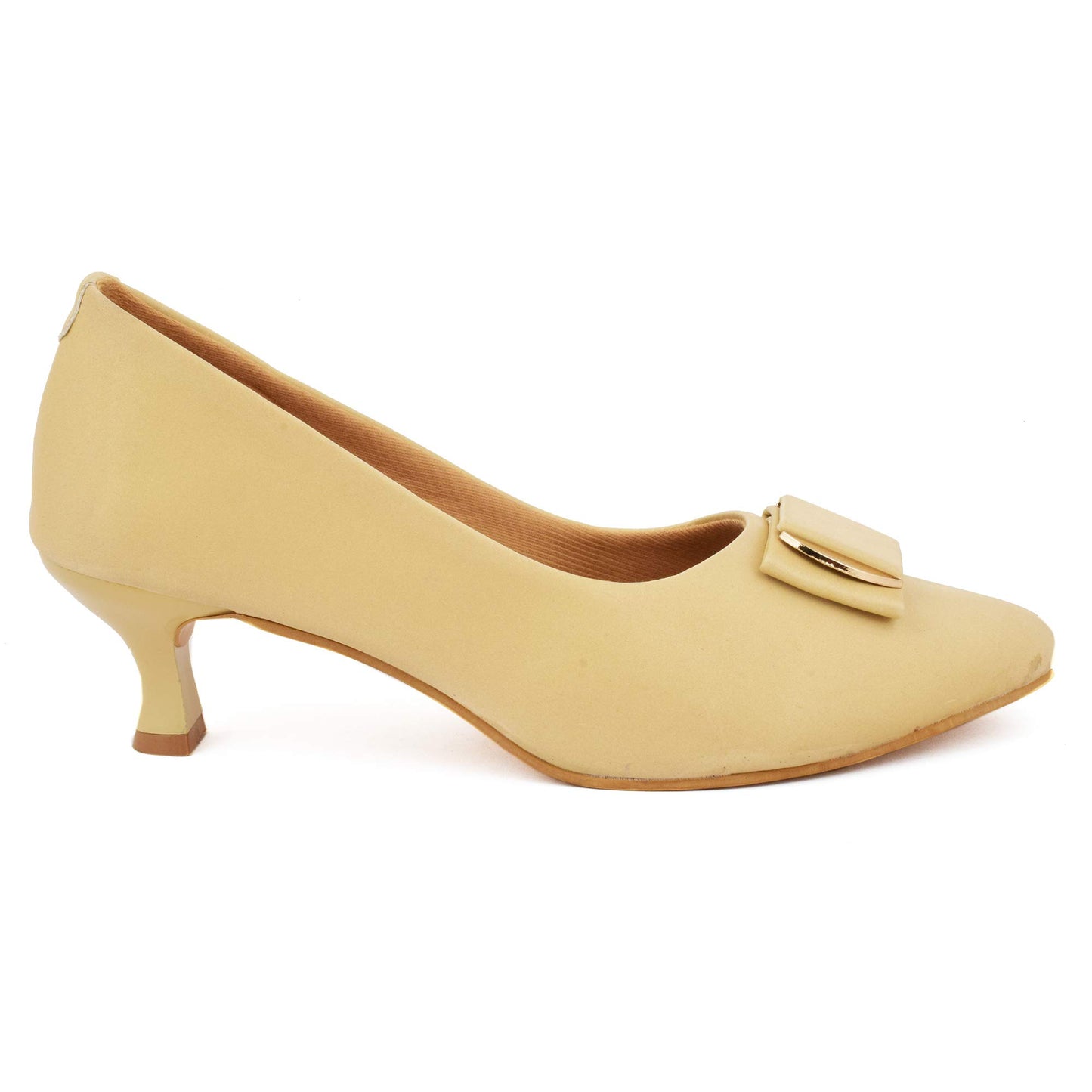 XE Looks Women's Cream Classic Kitten Heels | Pointed Toe Pumps with Stylish Gold Buckle | Elegant & Comfortable Kitten Heels For Girls & Women