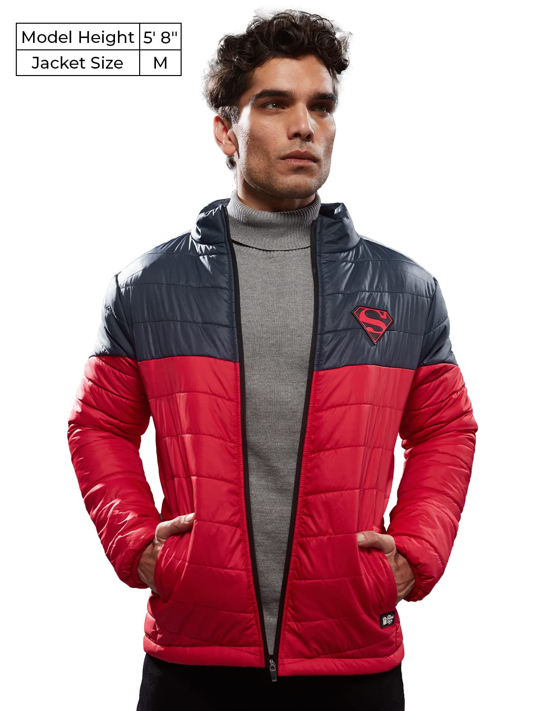 The Souled Store Mens & Boys 100% Cotton Official SupermanLogo Multicolored Printed Puffer Jackets (Medium)