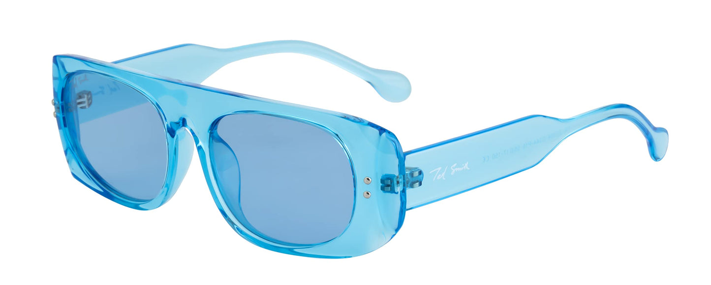 Ted Smith Men's Women's Polarized UV Protection Blue Lens Crystal Blue Square Sunglasses