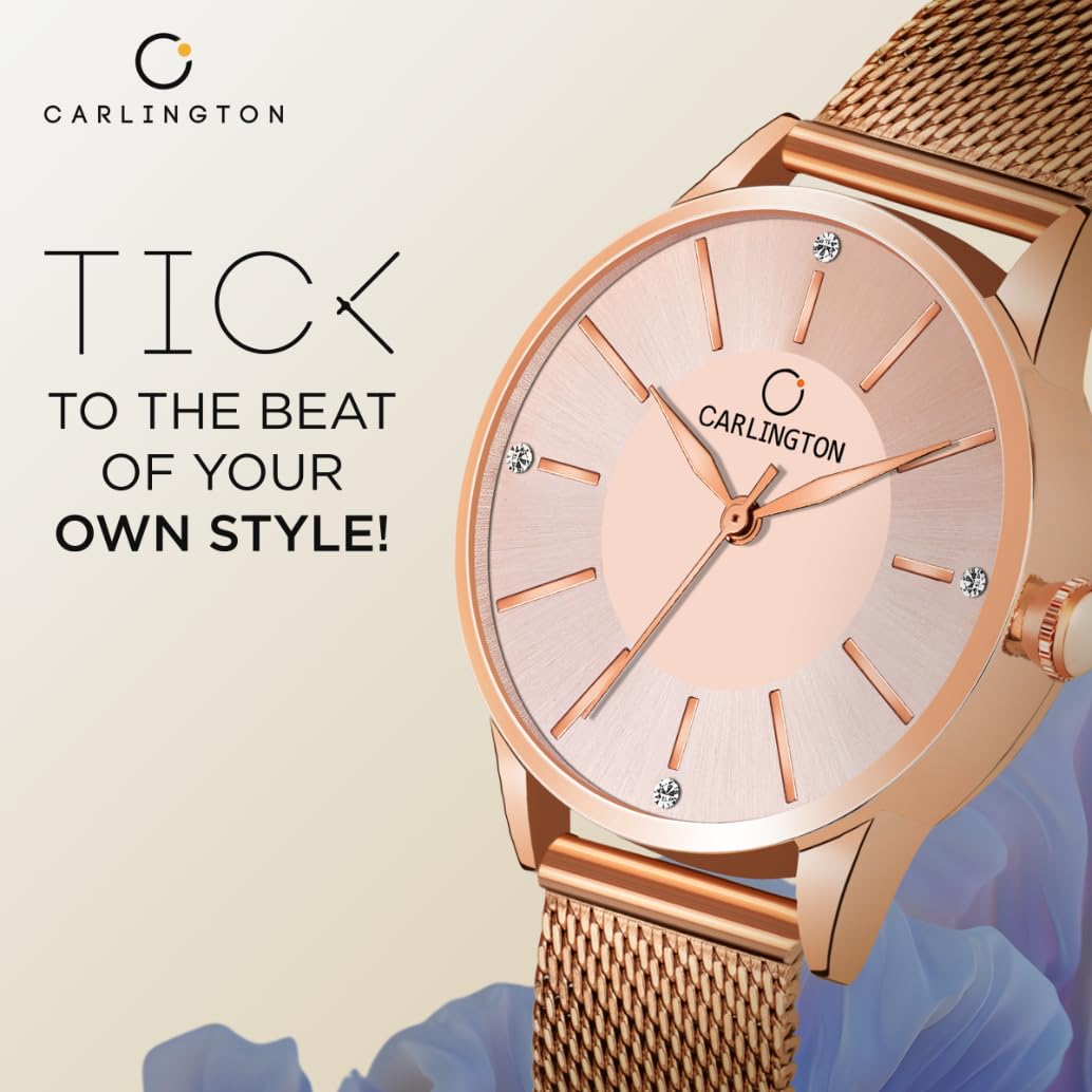 Carlington Stainless Steel Analog Dial Women & Girl's Watch - Rose Gold Dial and Band