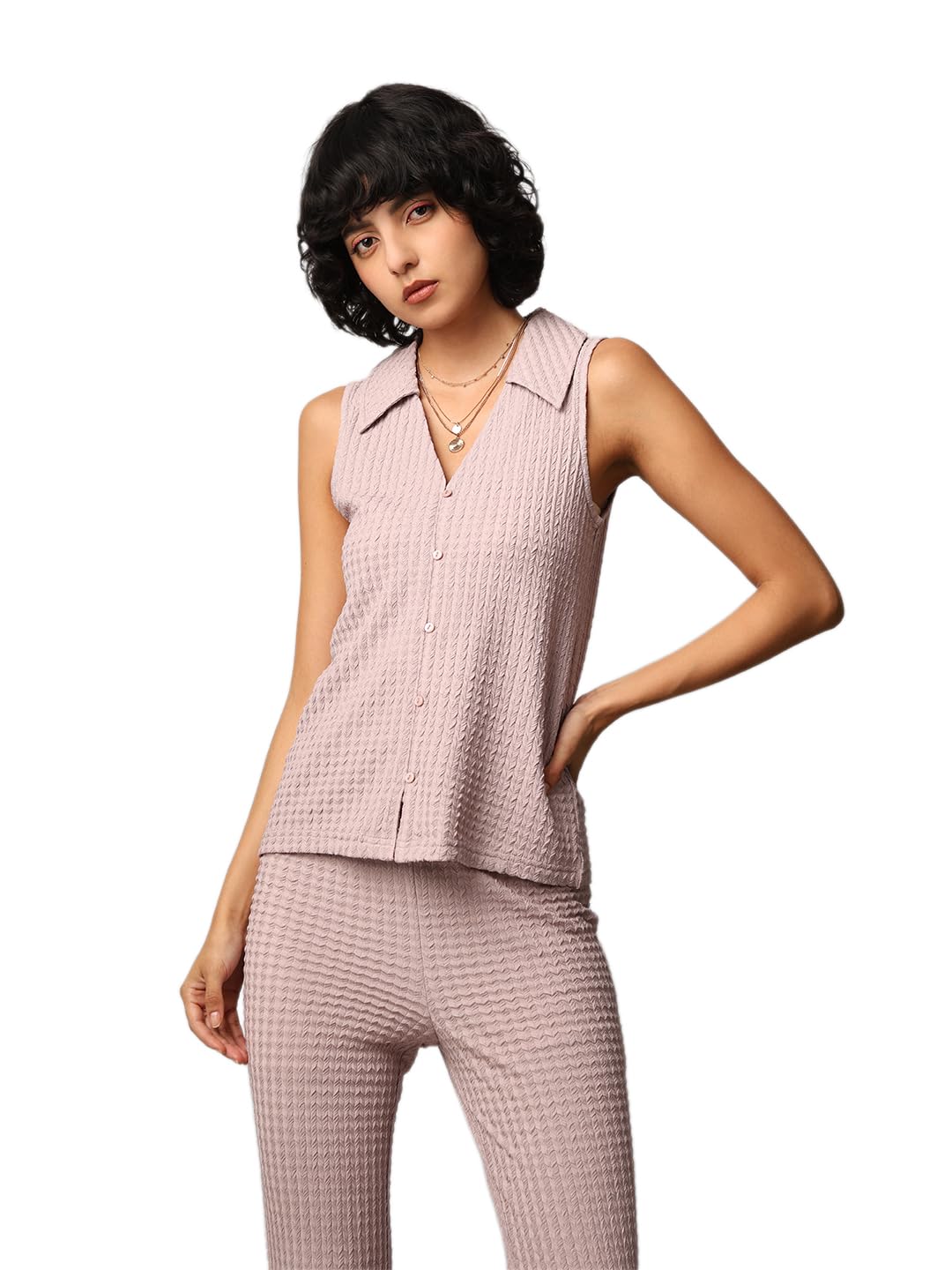 ONLY Women Textured Regular Fit Casual Lavender Vest Top