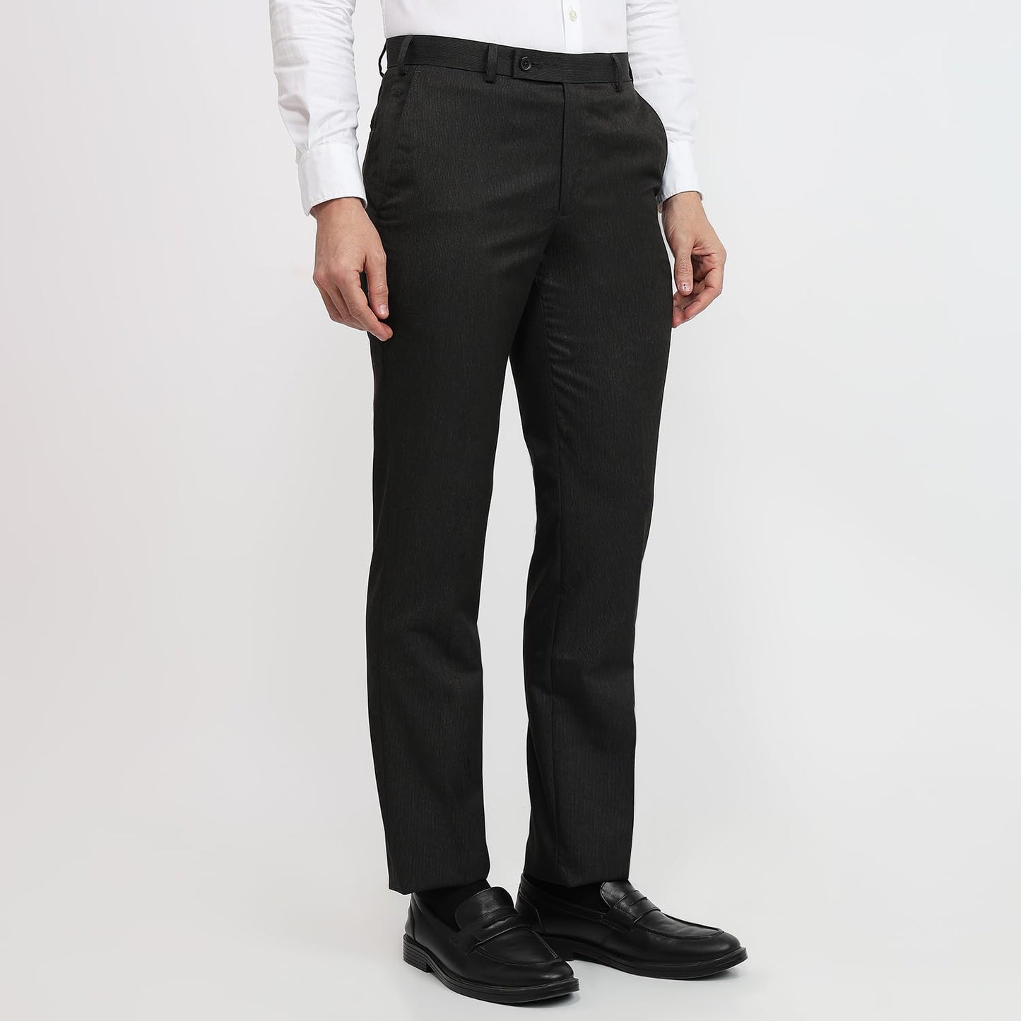 Park Avenue Men Regular Fit Solid Pattern Polyester Blend Flat Front Formal Trouser Dark Brown