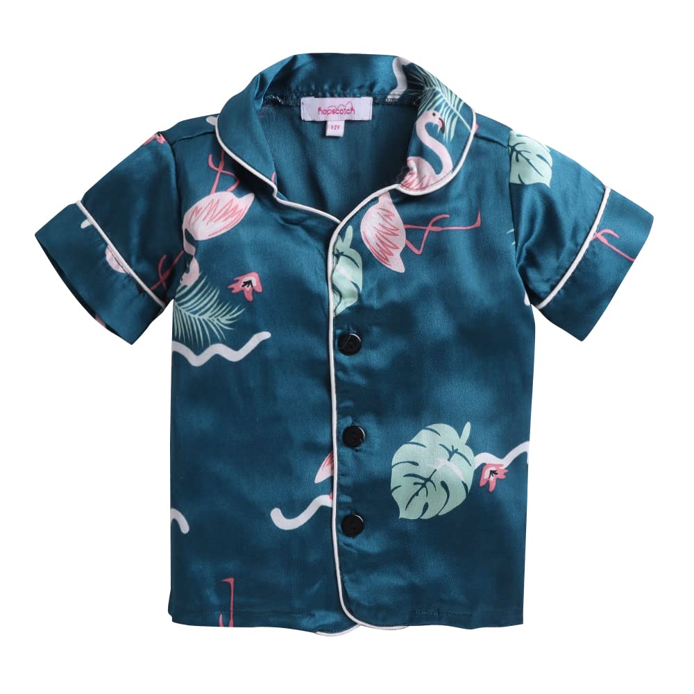 Hopscotch Girls Animal Print Top Shorts Set In Green Color for Ages 3-4 Years