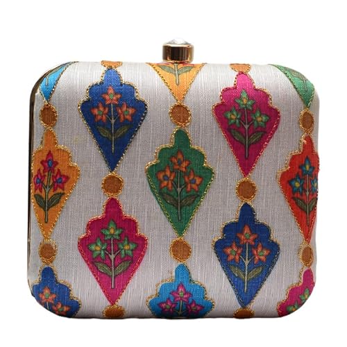 Artklim Traditional Motifs On Dreamy White Background Clutch Bag for women with Detachable Strap