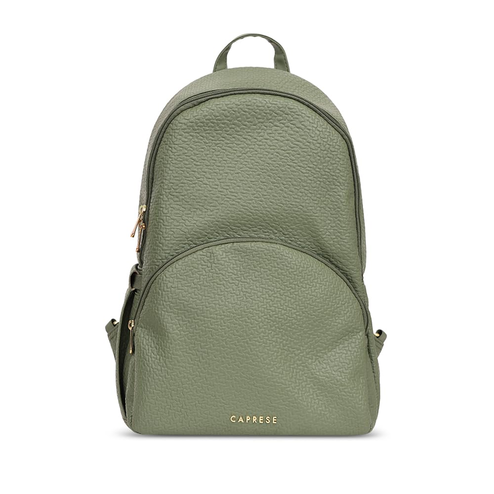 Caprese Comet Casual Backpack, Medium | Fashion Backpack for Women with Adjustable Strap & Secure Zip Closure | Spacious,Versatile for Daily Use, Ideal for Students, Professionals & Travelers (Olive)