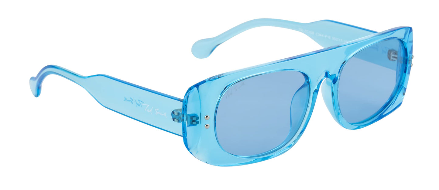 Ted Smith Men's Women's Polarized UV Protection Blue Lens Crystal Blue Square Sunglasses