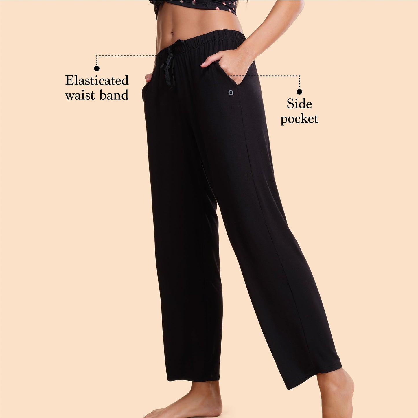 Enamor E404 Mid-Rise Straight Leg Basic Home Pant for Women(E404_JETBLACK_S)