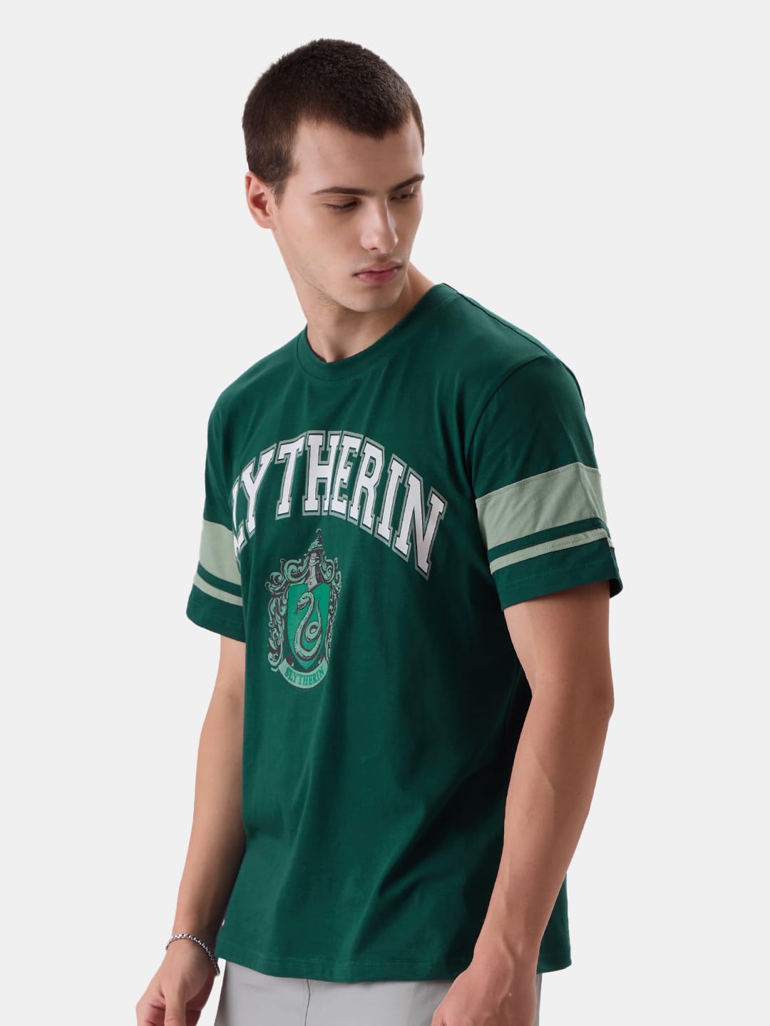 The Souled Store Harry Potter: Slytherin Mens Regular Fit Graphic Printed Half Sleeve Cotton Green T-Shirts Men's t-Shirts Graphic tees Casual Fashion Regular fit Sleeves Round Neck Printed Shirts