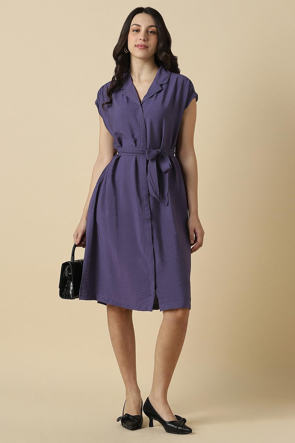 Women Purple Solid Casual Dress
