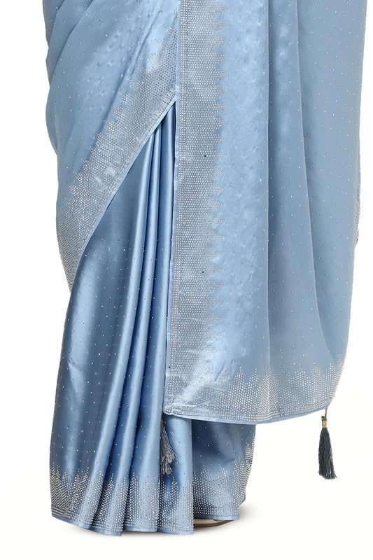 Soch Womens Powder Blue Satin Embellished Saree With Stone Work