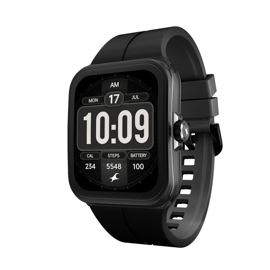 Fastrack VOX Neo Smart Watch with 1.91” Curved TFT Display, Rotary Crown, Offline Voice Commands,To-Do list, BT Calling, 24/7 Health Suite, SpO2, HRM, Sleep Tracking, IP68 Water Resistant - Onyx Black