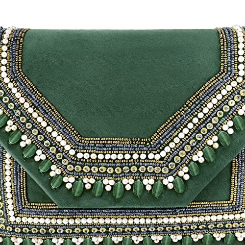 Peora Clutch Women's Purse Bridal Bag For Casual Detachable Strap Evening Sling Bag (Green)-C58GRN